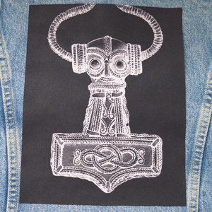 Fabric Iron On Back Patch Thor's Hammer Mjölnir Norse Mythology Symbol Applique